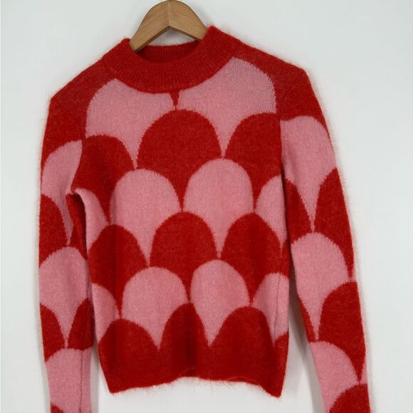 Second Female Margaret O Neck Mohair Wool Knit Sweater in Red/Light Pink | XS - Picture 6 of 8